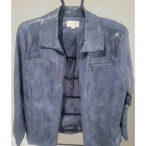 Erin London Size XL Blue Faux Leather Zip Front Jacket EUC